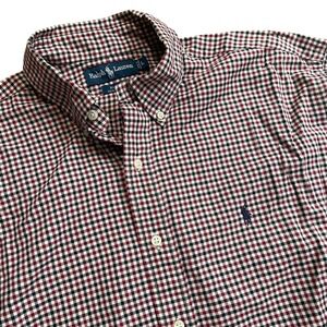Ralph Lauren Mens L Blake Gingham Button Down Shirt Red Black Check Long Sleeve